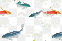 Blue and red koi fish patterned background illustration