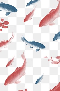 Blue and red koi fish patterned background illustration