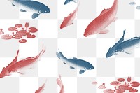 Blue and red koi fish patterned background illustration