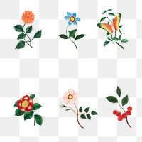 Vintage flower set illustration transparent png