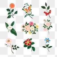 Vintage flower set illustration transparent png