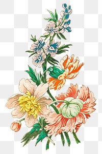 Vintage blooming colorful flower branch design element