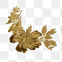 Vintage gold blooming flower sticker with white border