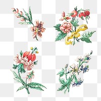 Vintage blooming flower set design elements