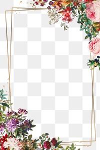 Gold frame on flower bouquets background