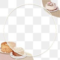 Hand drawn round frame with cakes design element