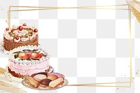 Gold frame and brushstroke with cakes design element