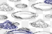 Seafood dishes patterned background