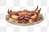 Hand drawn cooked crab with vegetables sticker with white border