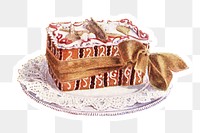 Hand drawn fancy cake with ribbon sticker with white border