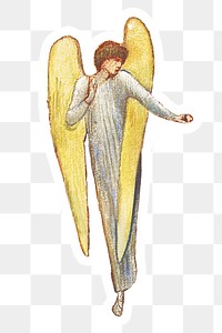 Vintage angel illustration sticker with white border