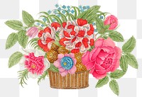 Vintage basket of flowers png illustration, remixed from the 18th-century artworks from the Smithsonian archive.