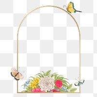 Png vintage floral gold frame with butterfly, remixed from the 18th-century artworks from the Smithsonian archive.