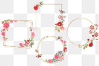 Vintage flower illustration png gold frame set, remixed from the 18th-century artworks from the Smithsonian archive.