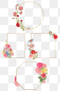 Png vintage flower gold frame collection, remixed from the 18th-century artworks from the Smithsonian archive.