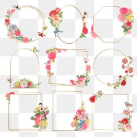 Png vintage flower gold frame collection, remixed from the 18th-century artworks from the Smithsonian archive.