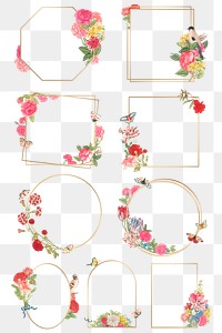 Vintage botanical gold frame collection, remixed from the 18th-century artworks from the Smithsonian archive.