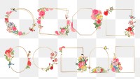 Png vintage flower gold frame set, remixed from the 18th-century artworks from the Smithsonian archive.