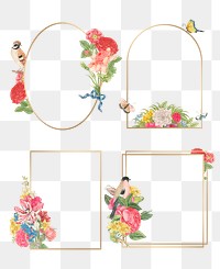 Vintage botanical gold frame set, remixed from the 18th-century artworks from the Smithsonian archive.