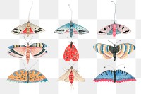 Vintage png butterfly and moth watercolor illustration set, remixed from the 18th-century artworks from the Smithsonian archive.