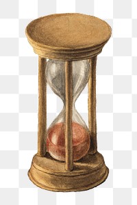 Antique wooden hourglass png watercolor illustration