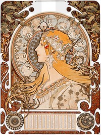Art nouveau zodiac woman png poster illustration, remixed from the artworks of <a href="https://www.rawpixel.com/search/Alphonse%20Maria%20Mucha?sort=curated&amp;page=1">Alphonse Maria Mucha</a>