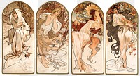 Art nouveau lady four seasons png, remixed from the artworks of Alphonse Maria Mucha