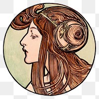 Art nouveau png woman, remixed from the artworks of <a href="https://www.rawpixel.com/search/Alphonse%20Maria%20Mucha?sort=curated&amp;page=1">Alphonse Maria Mucha</a>