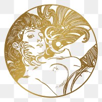 Art nouveau gold silhouette nude woman png illustration, remixed from the artworks of Alphonse Maria Mucha