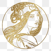 Art nouveau gold silhouette lady png illustration, remixed from the artworks of <a href="https://www.rawpixel.com/search/Alphonse%20Maria%20Mucha?sort=curated&amp;page=1">Alphonse Maria Mucha</a>