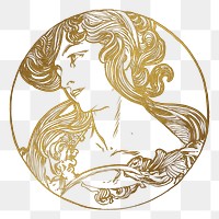Art nouveau gold silhouette woman png illustration, remixed from the artworks of Alphonse Maria Mucha