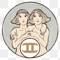 Art nouveau gemini zodiac sign png, remixed from the artworks of <a href="https://www.rawpixel.com/search/Alphonse%20Maria%20Mucha?sort=curated&amp;page=1">Alphonse Maria Mucha</a>