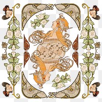 Woman and ornament art nouveau png set, remixed from the artworks of Alphonse Maria Mucha