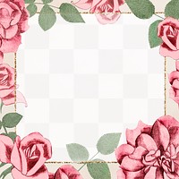 Vintage pink roses png frame illustration remix from artworks by Samuel Jessurun de Mesquita