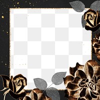 Vintage glittery gold roses frame png art print, remix from artworks by Samuel Jessurun de Mesquita