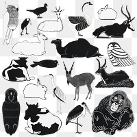 Vintage animal png art print set, remix from artworks by Samuel Jessurun de Mesquita