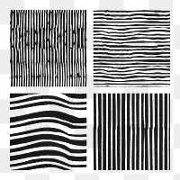 Vintage png black white stripes pattern transparent background set, remix from artworks by Samuel Jessurun de Mesquita
