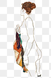 Standing nude woman png remixed from the artworks of Egon Schiele.