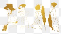 Golden woman line drawing png collection remixed from the artworks of Egon Schiele.