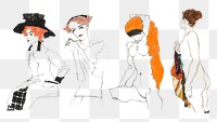 Vintage woman line art drawing png set remixed from the artworks of Egon Schiele.