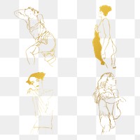 Golden woman line drawing png collection remixed from the artworks of Egon Schiele.