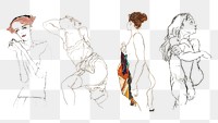 Vintage woman line art drawing png set remixed from the artworks of Egon Schiele.