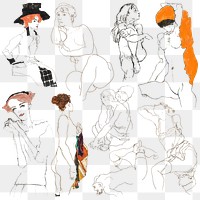 Vintage woman png illustration set remixed from the artworks of Egon Schiele.