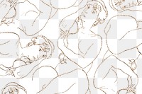 Golden women line art drawing png patterned background remixed from the artworks of Egon Schiele.