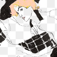 Vintage painted women png background remixed from the artworks of Egon Schiele.