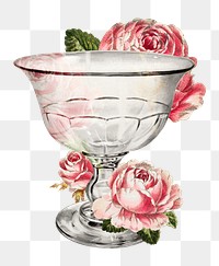 Vintage goblet png decorated with flower illustration, remixed from the artwork by John Tarantino