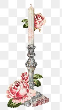 Candle png decorated with flower illustration, remixed from the artwork by Horace Reina