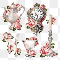 Vintage tea set png illustration, remixed from public domain collection
