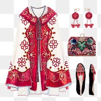 Vintage Chinese style clothing png fashion set 