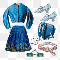 Vintage blue kid's clothing png set 